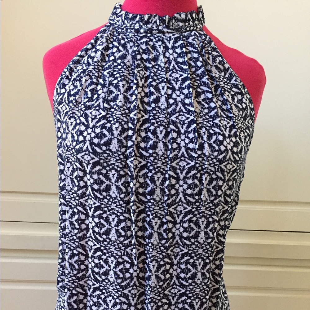 Adorable sleeveless halter style Navy & White top